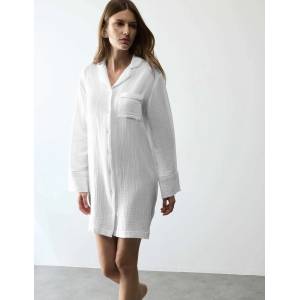 Marks & Spencer Муселинена нощна риза от чист памук със шарка Marks & Spencer бяла Marks & Spencer | Byal | ЖЕНИ | 12