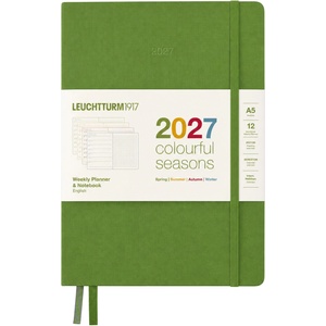 Leuchtturm1917 Weekly Calendar & Notebook Dotted Medium (A5) 2027 - Colorful Seasons Green - English Hardcover Calendar Overview 2026/2027/2028 - Planning Overview 01.27-12.28 - 400368 (400368)