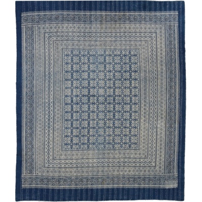 Sanu Babu přehoz na postel modrý prošívaný blockprint ruční práce 260 x 220 cm