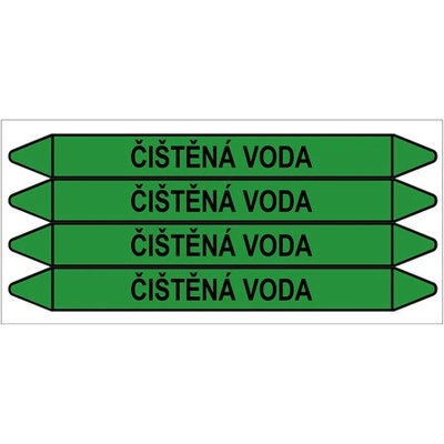 Značení potrubí, čištěná voda,4 ks, 250 × 26 mm PZ 009321