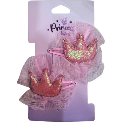 PINK Sponky do vlasov trblietavá korunka, 2 ks