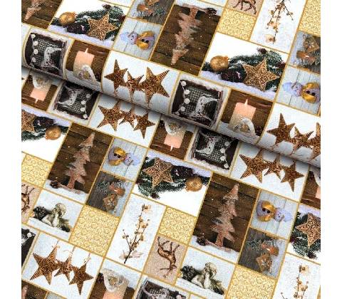 Bavlna digital - Vianoce Patchwork hnedý