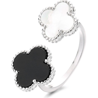 Majya Stříbrný nastavitelný prsten LUCKY JODIE black & white 11841