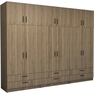 TopMebel Шкаф с шест врати от меламин Victoria с шкафче в цвят орех 300x60x240см