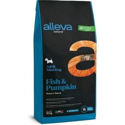 Alleva® natural (adult mini) fish & pumpkin - пълноценна храна за пораснали кучета, над 1 година, дребни и мини породи, Италия - 12 кг 1233