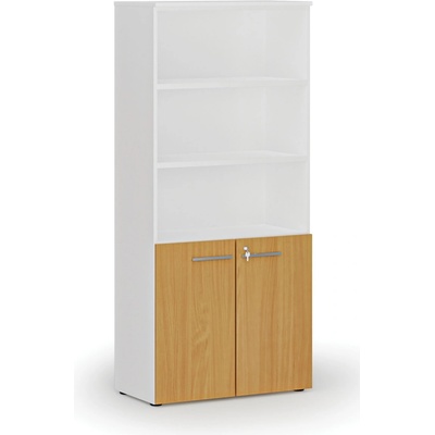 Primo Kombinovaná kancelárska skriňa WHITE, dvere na 2 poschodia, 1781 x 800 x 420 mm, biela/buk