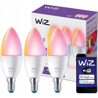 Philips WiZ 8720169075672 LED žiarovka sviečka E14, 4,9W, 470lm, 2200-6500K+RGB, C37,biela, stmievateľná