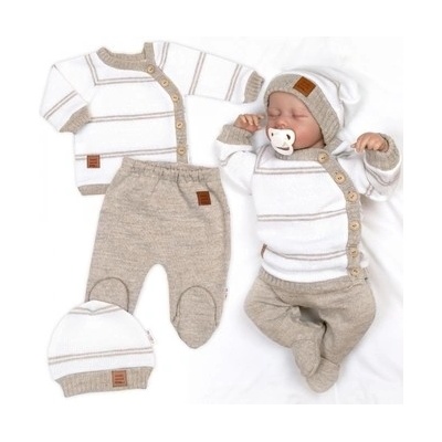 Pletená sada pro miminko s jemným proužkem 3D lux béžová bílá – Hledejceny.cz