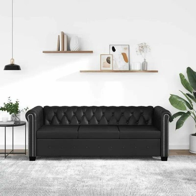 vidaXL Chesterfield 3místná sedačka umělá kůže černá