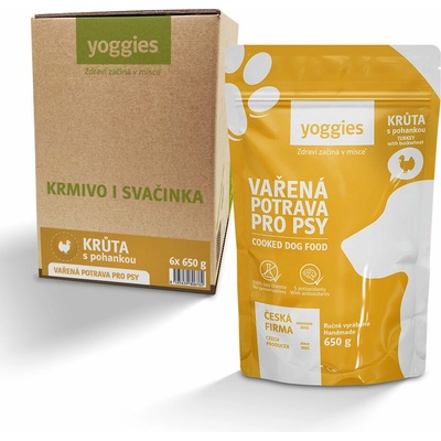 (Yoggies Vařená potrava pro psy krůtí maso s pohankou 6 x 650 g