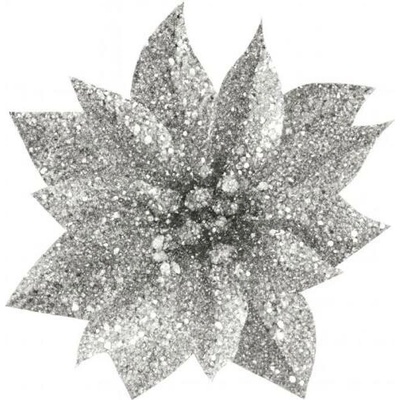 Kvet MagicHome Vianoce GlitterPoinsettia, so štipcom, strieborný, veľkosť kvetu: 9 cm, dĺžka kvetu: 8 cm, 6 ks