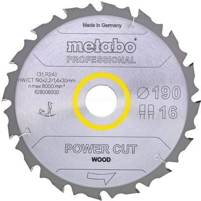 METABO Pílový kotúč pre okružné píly HW/CT 190x30, 16 FZ/FA 12°