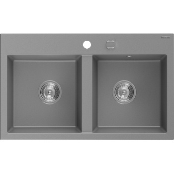 Mexen Hektor гранитна мивка с две корита 800 x 480 мм, сива, сифон хром - 6521802000-71 (6521802000-71)