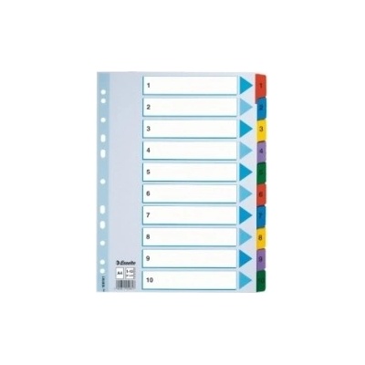 Zosilnené registre "Mylar", mix farieb, kartón, A4, 1-10, ESSELTE