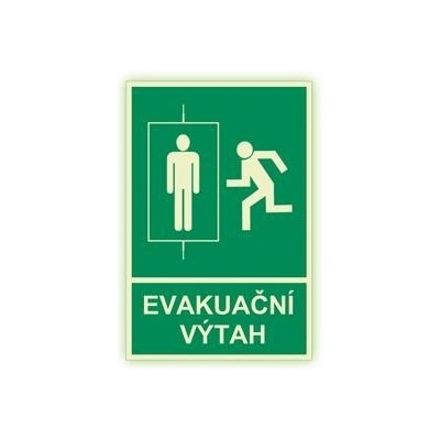 Evakuační výtah - fotoluminiscenční tabulka, samolepka 150x200 mm
