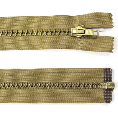 Kovový zip no.5 rozepínací 60cm světle khaki (zlaté zoubky)