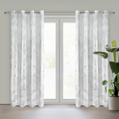 Takoy Bílo-stříbrný závěs s třpytivým motivem exotických listů, 140x250 cm, s průchodkami – ZARIA-HF-478491 | 140 x 250 cm