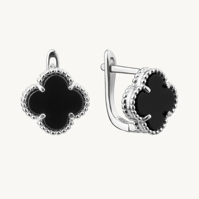 SilveAmo Luxusné strieborné náušnice Onyxový štvorlístok 14mm CK2O.2002