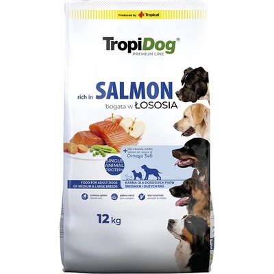 TropiDog Premium Adult Medium & Large BREEDS Rich v lososu s rýží 12 kg