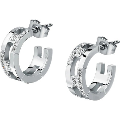 Trussardi Štýlové oceľové náušnice so zirkónmi T-Logo TJAXC70