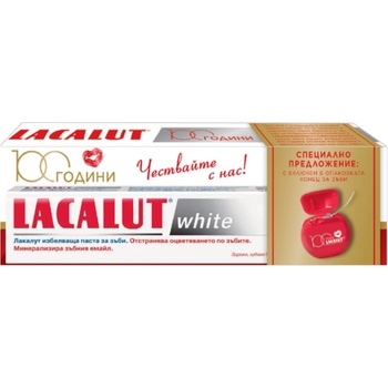 Lacalut White Избелваща паста за зъби, 75 ml + Конец за зъби