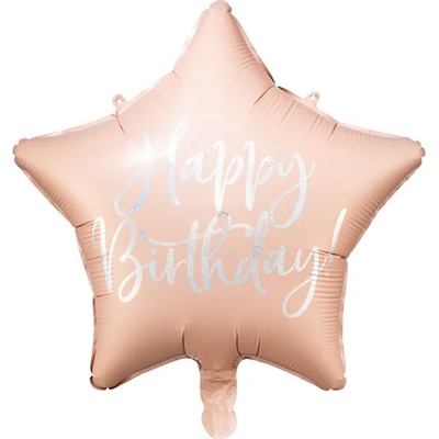 PartyDeco Балон от фолио звезда - Happy Birthday розов 40см