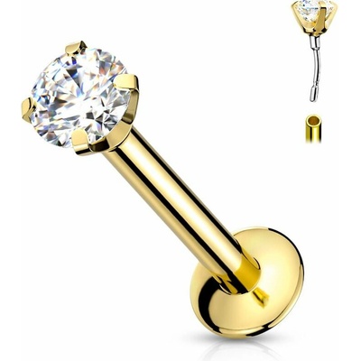 S4U Zlacený piercing do brady zirkon 1,2 x 8 mm LB1086-1208-GD