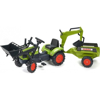 FALK Šliapací traktor 2040N Claas Arion 410 s nakladačom rýpadlom a vlečkou