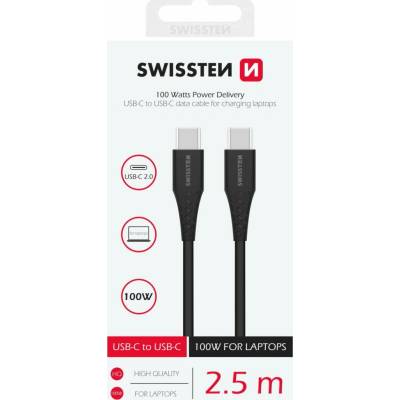 Swissten 71506550 USB-C/USB-C POWER DELIVERY 5A (100W), 2,5m, černý