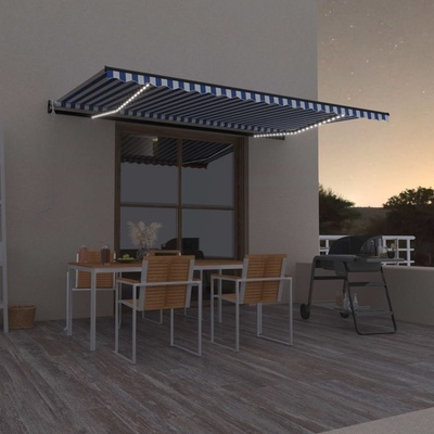 VidaXL Automatická markýza LED a senzor větru 500 x 350 cm modrobílá