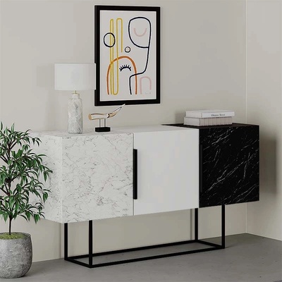 TopMebel Меламинов бюфет Tontini в бял - черен мраморен ефект 150x42x79, 5см