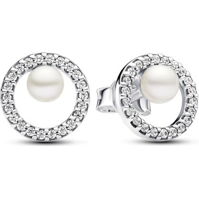 Pandora Strieborné náušnice s pravou perlou Timeless 293154C01
