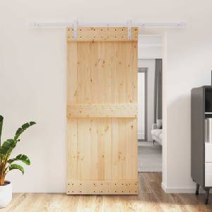 vidaXL Преплъзваща се врата Естествено и бяло 90 x 210 cm (3444954)