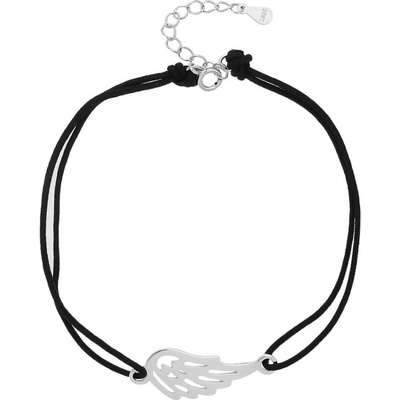 Bealio 13264 stříbrný náramek ANDĚLSKÉ KŘÍDLO shamballa provázek 17+3 cm 03-13264-2896