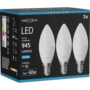 Mexen Nova 3x LED крушка E14, C37, 9W, Студена - 6500K, 945 lm - L102-E14-0965-01x03 (L102-E14-0965-01x03)