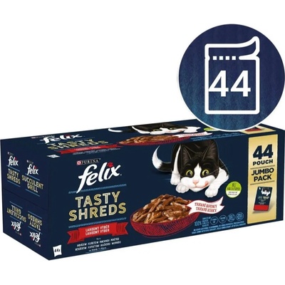 Felix Tasty Shreds hovězí, kuře, kachna, krůta ve šťávě 44 x 80 g – Zboží Mobilmania