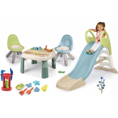 Smoby Set šmykľavka s vodnou hrou a stôl na vodu a piesok Toboggan GM Slide Life 150 cm s dvoma stoličkami KidChair