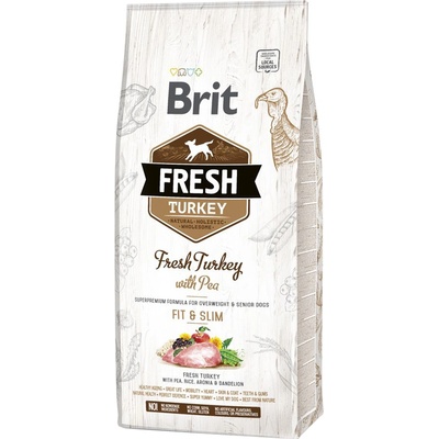 Brit 12кг Light Fit & Slim Brit Fresh, суха храна за кучета - пуешко с грах