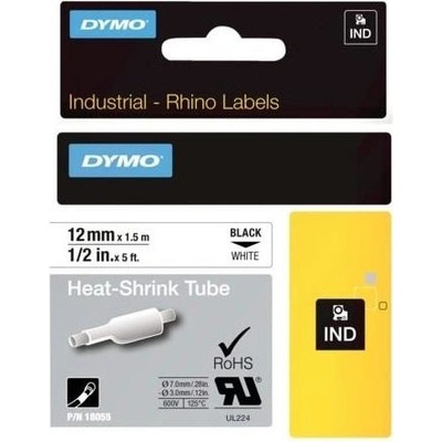 DYMO plochá smršťovací bužírka RHINO D1 12 mm x 1,5 m, černá na bílé, S0718300