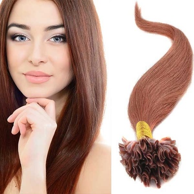 Girlshow Vlasy na metodu keratin 51 cm, kvalita Remy AAA, sada 100 ks x 0,5 g 30 kaštanová 30 (světlý kaštan)