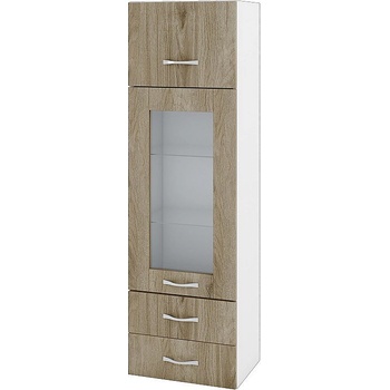 ИРИМ Колона над плот с витрина хоризонтална врата и две чекмеджета Сити БДА-101 бяло гладко / дъб сонома арвен 40 см