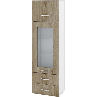 ИРИМ Колона над плот с витрина хоризонтална врата и две чекмеджета Сити БДА-101 бяло гладко / дъб сонома арвен 40 см