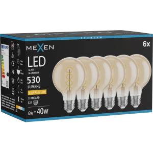 Mexen Vintis 6x LED спирална лампа с нажежаема жичка E27, G80, 6W, Топло - 2200K, 530 lm, (L165-E27-0622-50x06)