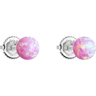 Pavona stříbrné pecky se syntetickým opálem růžové kulaté 11246.3 Pink s. Opal