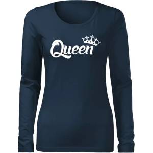 DRAGOWA Slim дамска тениска с дълъг ръкав, Queen, тъмносиня 160g/m2 (6009)
