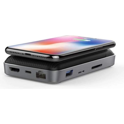 HYPER by Sanho HyperDrive 7.5W Wireless Charger USB-C Hub - поставка (пад) за безжично зареждане и мултифункционален USB-C хъб (черен)