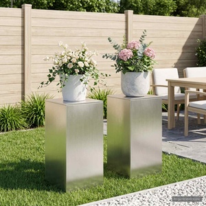 vidaXL Стойка за растения 2 pcs Сребристо 40 x 40 x 80 cm Стомана (8012553)
