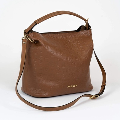 Bagger dámska kožená kabelka s razeným vzorom na rameno/crossbody stredná- hnedá 0128