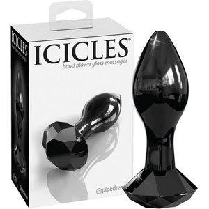 Icicles No. 78 - конусовидно стъклено анално дилдо (черно) - lovesexshop