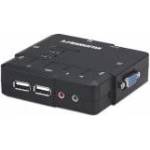 Manhattan Kvm Switch Compact 2-Port, 2X Usb-A, Cables Included, Audio Support, Control 2X Computers From One Pc/Mouse/Screen, Black, Lifetime